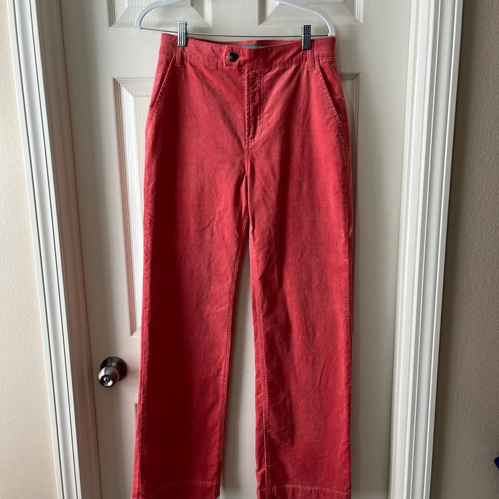 Draper James RSVP wide-leg corduroy pants, size 10, color salmon pink.